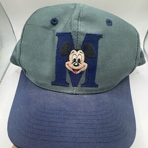 Vintage Mickey Mouse Hat Snapback Cap Green Blue M Logo 80s 90s Ears Disney